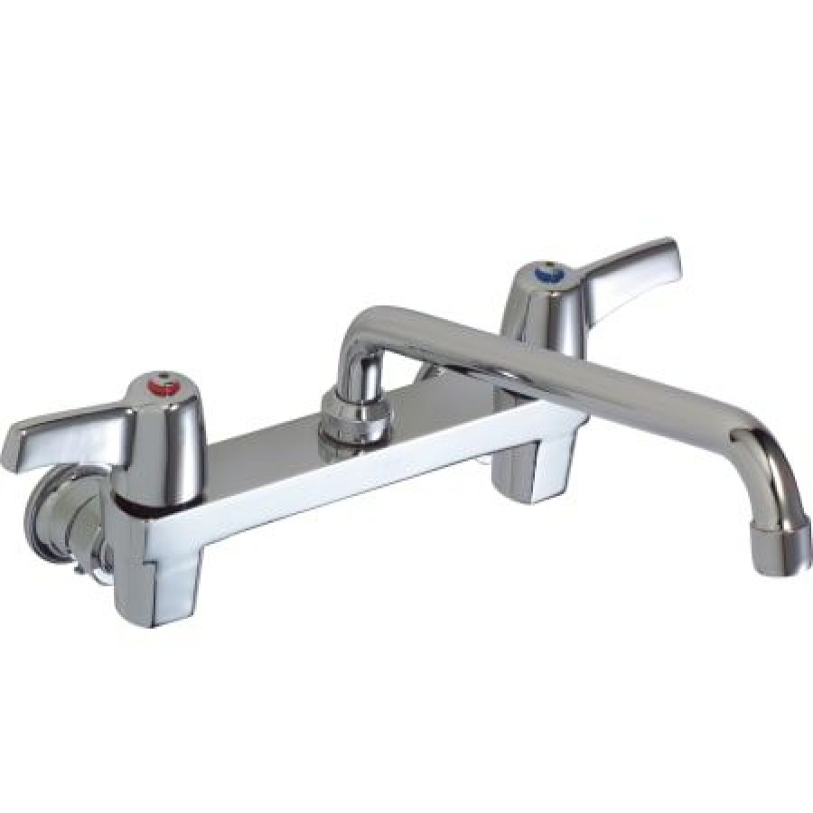 * Bridge Faucet | Hot Sale Delta Double Handle 1.5Gpm Ceramic Disc Wallmount Faucet Less Integral Stops With Lever Blade Handles 11 Tubular Swing Spout And Antimicrobial By Agion From The Commercial Series