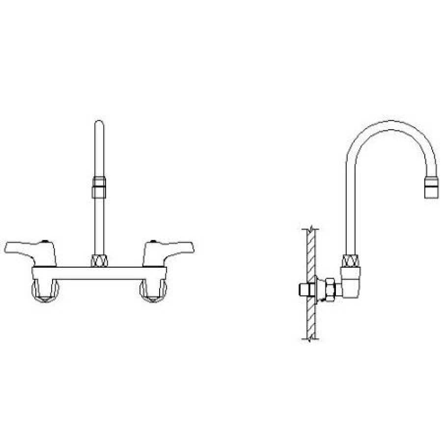 * Bridge Faucet | Outlet Delta Double Handle 1.5Gpm Ceramic Disc Wallmount Faucet Less Integral Stops With Lever Blade Handles And 10-1/2 Gooseneck Spout From The Commercial Series