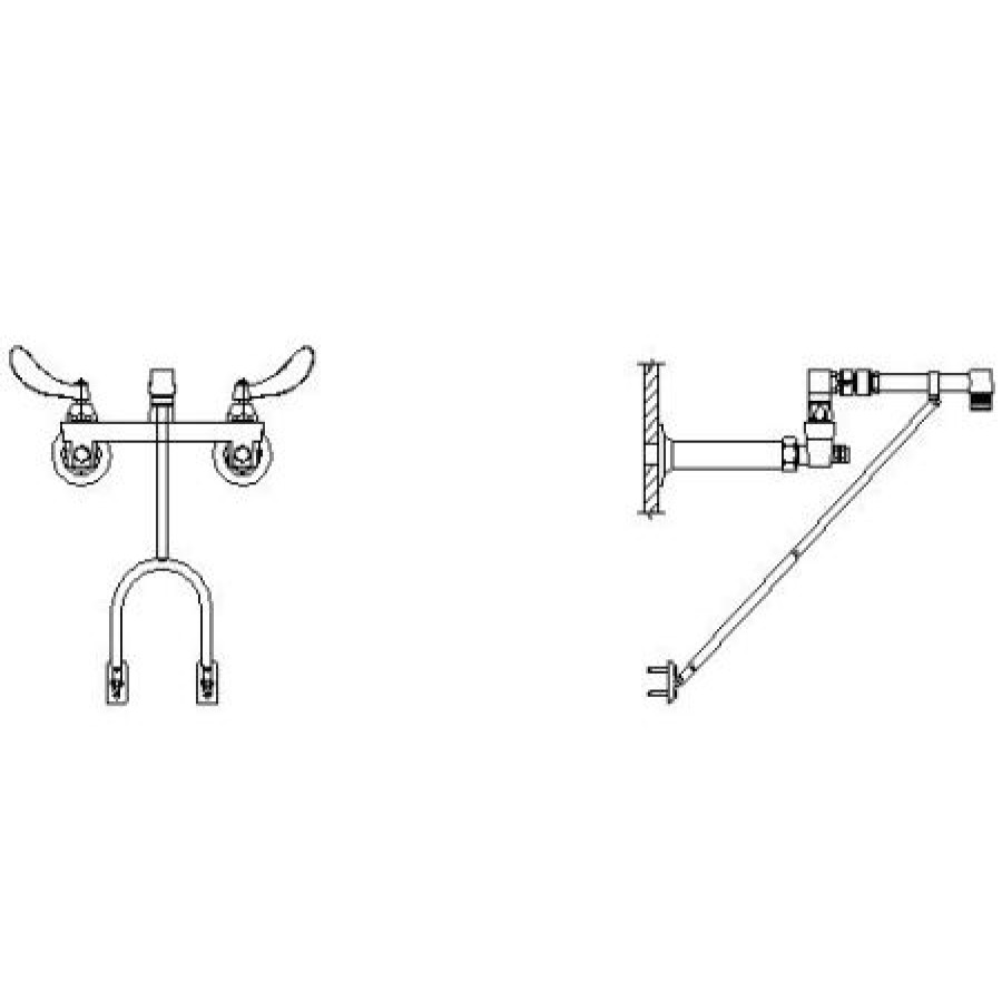 * Bridge Faucet | Discount Delta Double Handle Ceramic Disc Wallmount Faucet With Blade Handles Long Spout With Bottom Fork Brace And Body Mounted Double Check Vacuum Breaker From The Commercial Series