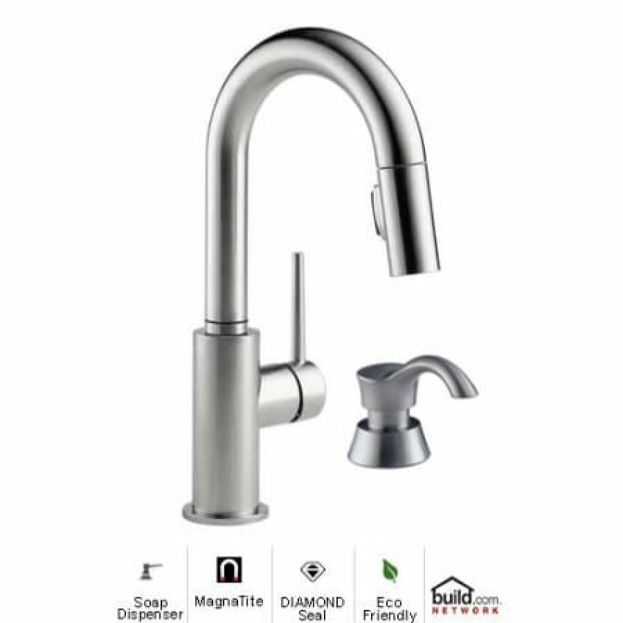 * Pullout Spray | Best Pirce Delta Trinsic Pull-Down Bar/Prep Faucet With Magnetic Docking Spray Head And Soap/Lotion Dispenser Includes Lifetime Warranty