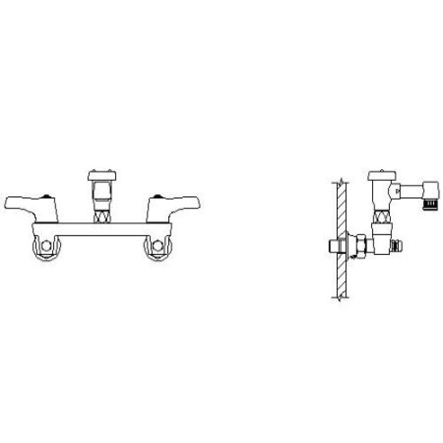 * Bridge Faucet | Cheapest Delta Double Handle Ceramic Disc Wallmount Faucet With Lever Blade Handles Short Spout Adjustable Centers And Body Mounted Angle Vacuum Breaker With Hose From The Commercial Series