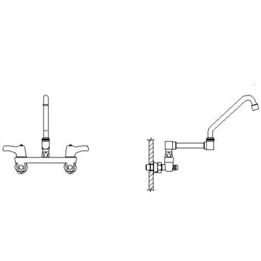 * Bridge Faucet | Budget Delta Double Handle 1.5Gpm Ceramic Disc Wallmount Faucet With Integral Stops And Lever Blade Handles Double Joint Spout And Vandal Resistant Aerator From The Commercial Series