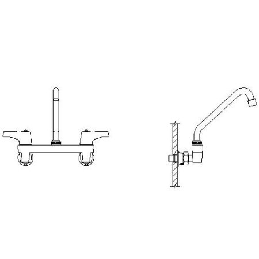 * Bridge Faucet | Best Reviews Of Delta Double Handle 1.5Gpm Ceramic Disc Wallmount Faucet With Integral Stops And Lever Blade Handles 8 Tubular Swing Spout And Antimicrobial By Agion From The Commercial Series