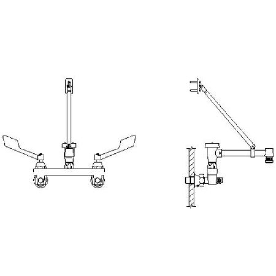 * Bridge Faucet | Discount Delta Double Handle Ceramic Disc Wallmount Faucet With Wrist Blade Handles Long Spout With Brace And Body Mounted Angle Vacuum Breaker From The Commercial Series