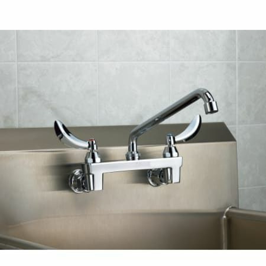 * Bridge Faucet | Coupon Delta Double Handle 1.5Gpm Ceramic Disc Wallmount Faucet Less Integral Stops With Blade Handles And 11 Tubular Swing Spout From The Commercial Series