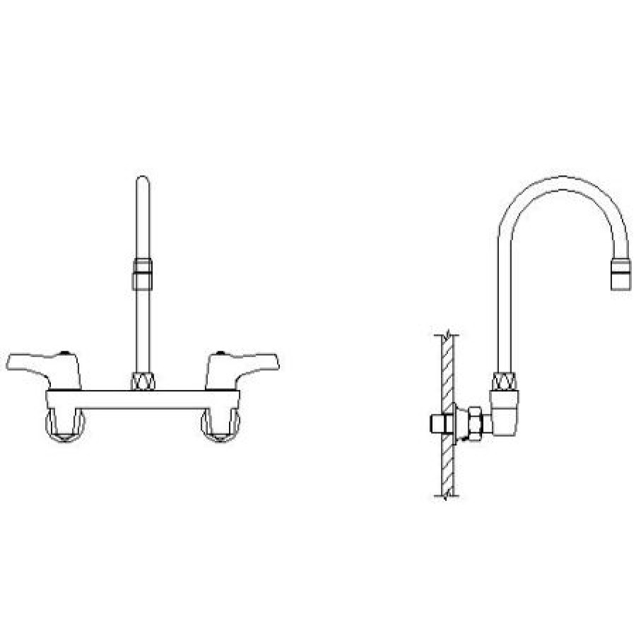 * Bridge Faucet | Top 10 Delta Double Handle 1.5Gpm Ceramic Disc Wallmount Faucet With Integral Stops And Lever Blade Handles Gooseneck Spout And Vandal Resistant Aerator From The Commercial Series