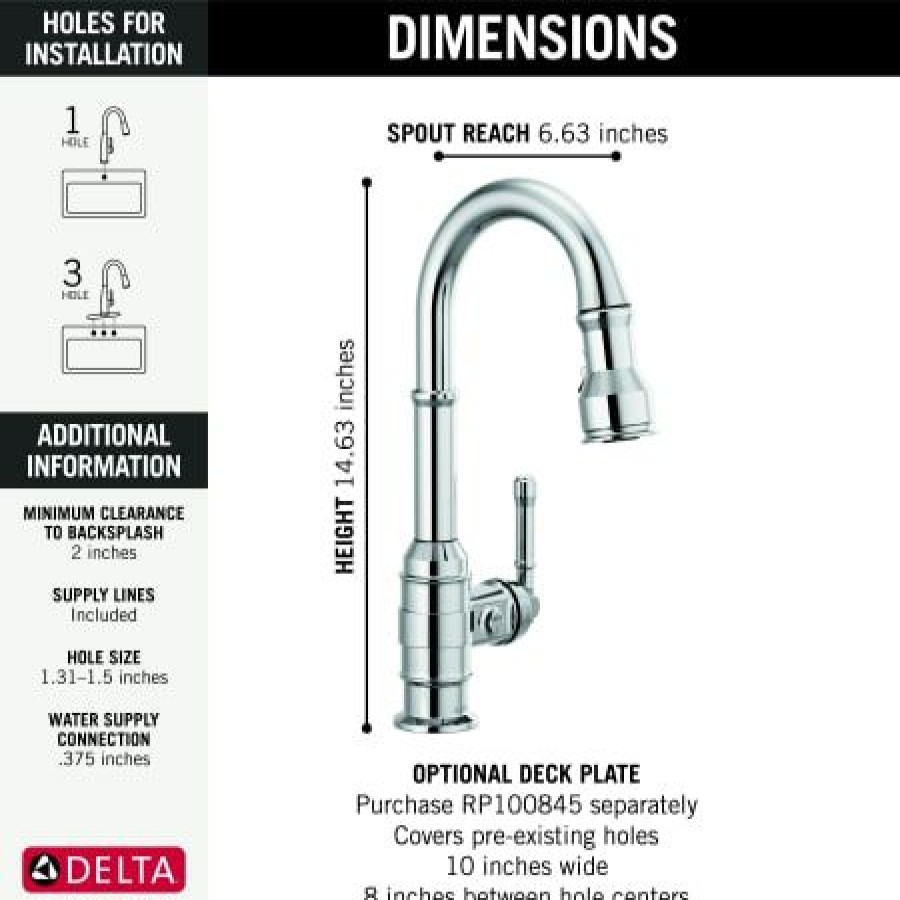 * Pullout Spray | New Delta Broderick 1.8 Gpm Single Hole Pull Down Bar/Prep Faucet With Magnetic Docking Spray Head