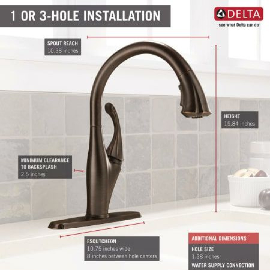 * Pullout Spray | Outlet Delta Addison 1.8 Gpm Pull-Down Kitchen Faucet With On/Off Touch Activation, Magnetic Docking Spray Head And Shieldspray Includes Lifetime Warranty (5 Year On Electronic Parts)