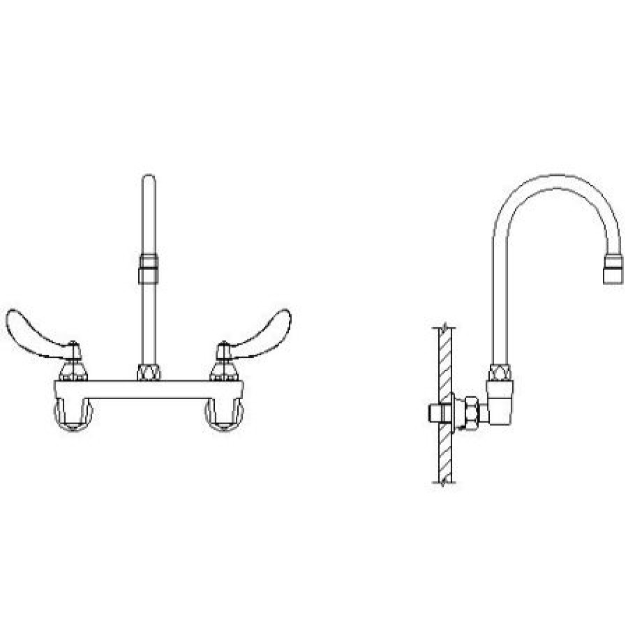 * Bridge Faucet | New Delta Double Handle 1.5Gpm Ceramic Disc Wallmount Faucet Less Integral Stops With Blade Handles 12-45/64 Gooseneck Spout And Antimicrobial By Agion From The Commercial Series