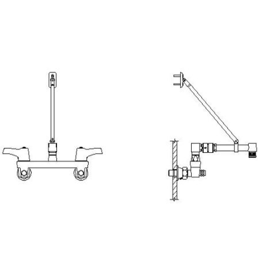 * Bridge Faucet | Best Sale Delta Double Handle Ceramic Disc Wallmount Faucet With Lever Blade Handles Long Spout With Brace And Vacuum Breaker Aerator From The Commercial Series