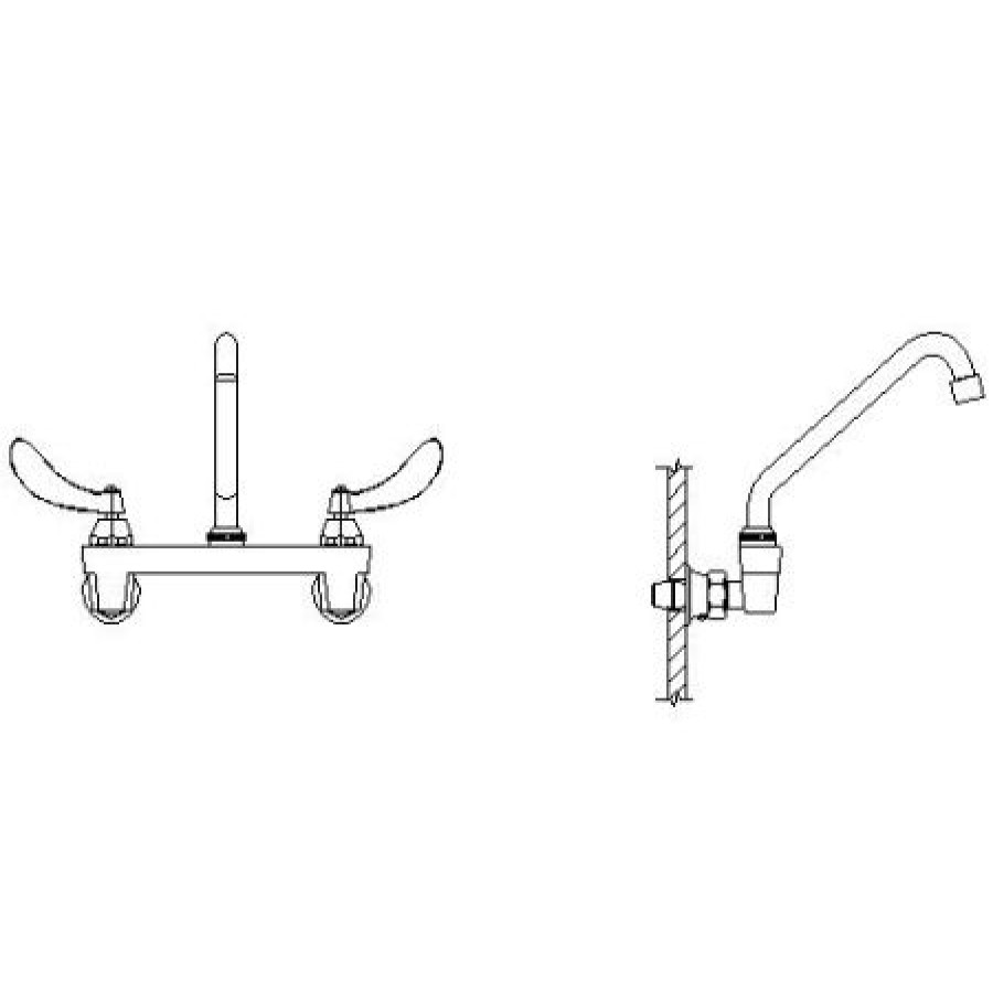 * Bridge Faucet | Outlet Delta Double Handle 1.5Gpm Ceramic Disc Wallmount Faucet With Integral Stops And Blade Handles 11 Tubular Swing Spout And Antimicrobial By Agion From The Commercial Series