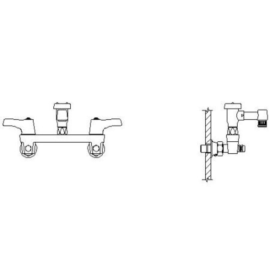 * Bridge Faucet | Wholesale Delta Double Handle Ceramic Disc Wallmount Faucet With Lever Blade Handles Short Spout And Body Mounted Angle Vacuum Breaker From The Commercial Series