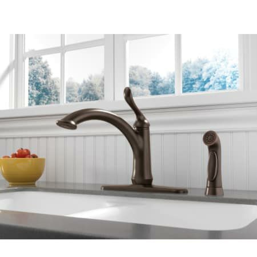 * Sidespray Included | Flash Sale Delta Linden Kitchen Faucet With Side Spray And Optional Base Plate Includes Lifetime Warranty