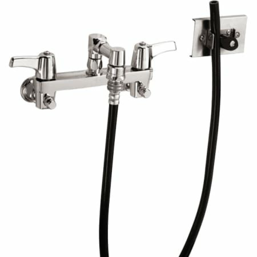 * Bridge Faucet | Promo Delta Double Handle Ceramic Disc Wallmount Faucet With Lever Blade Handles Short Spout And Vacuum Breaker Aerator With Hose From The Commercial Series