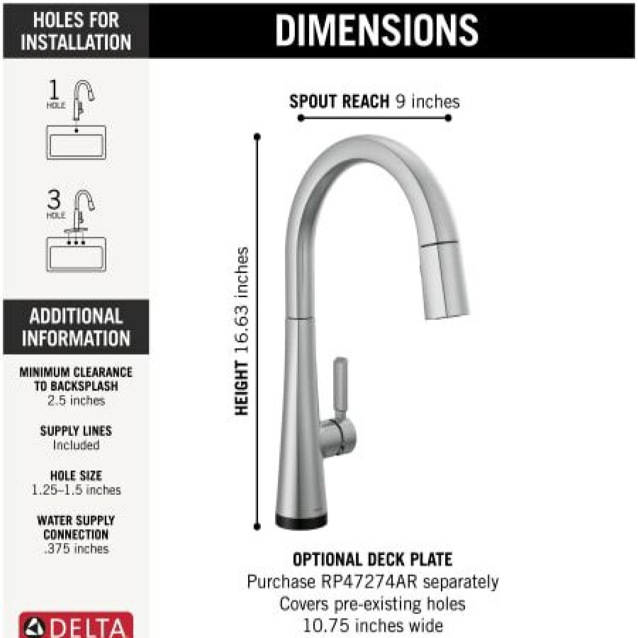 * Pullout Spray | Wholesale Delta Monrovia 1.8 Gpm Deck Mounted Pull Down Kitchen Faucet With Diamond Seal, Touch-Clean, Magnatite, And Touch2O Technologies