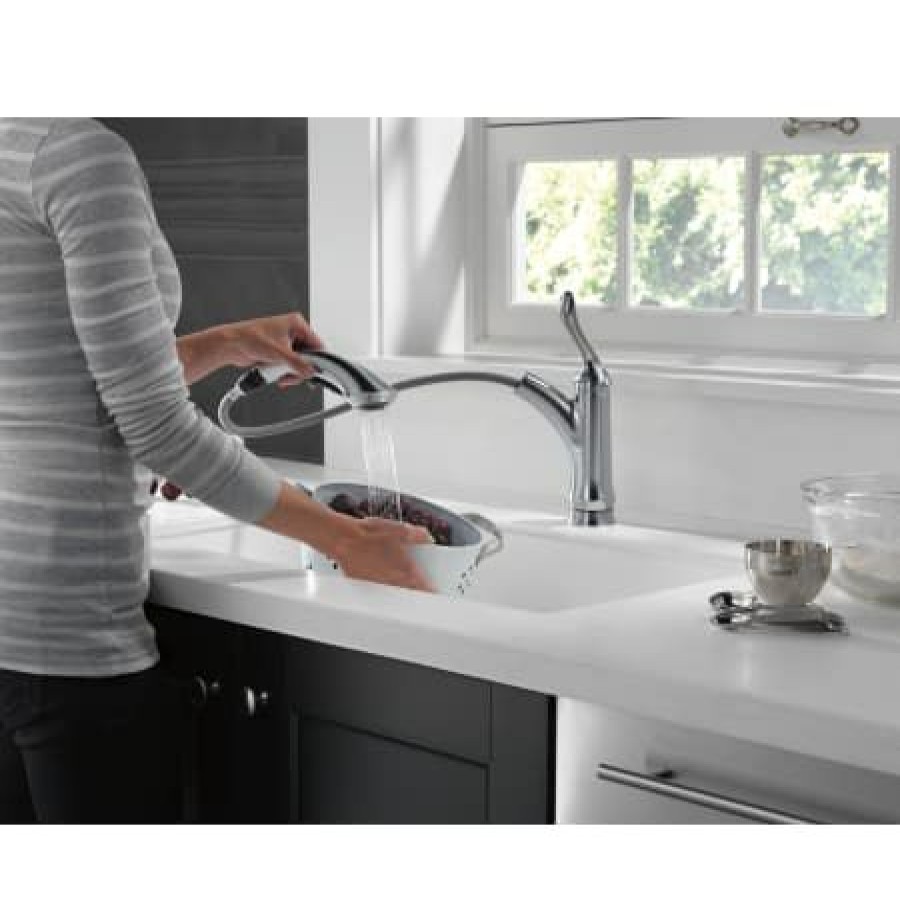 * Pullout Spray | Best Sale Delta Linden Pull-Out Kitchen Faucet With Temporary Flow Increase & Optional Base Plate Includes Lifetime Warranty