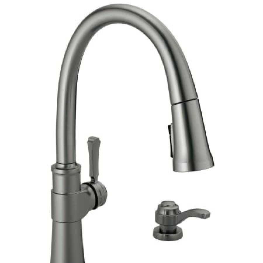 * Pullout Spray | Outlet Delta Spargo 1.8 Gpm Single Hole Pull Down Kitchen Faucet Includes Soap Dispenser And Escutcheon