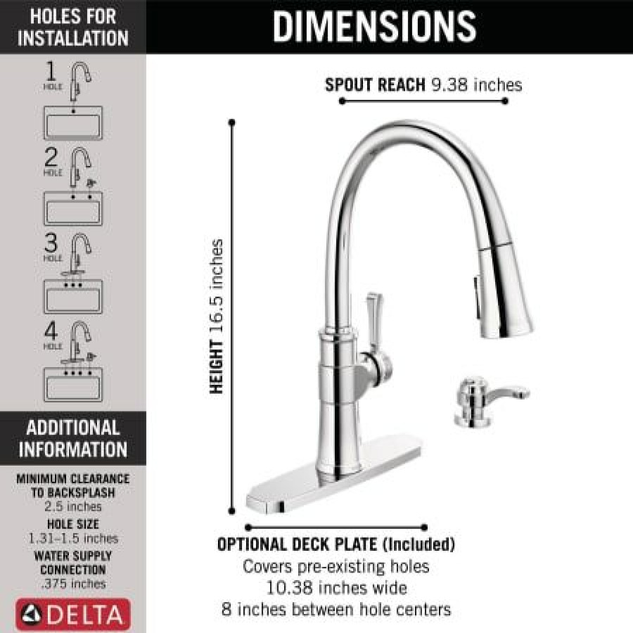 * Pullout Spray | Outlet Delta Spargo 1.8 Gpm Single Hole Pull Down Kitchen Faucet Includes Soap Dispenser And Escutcheon