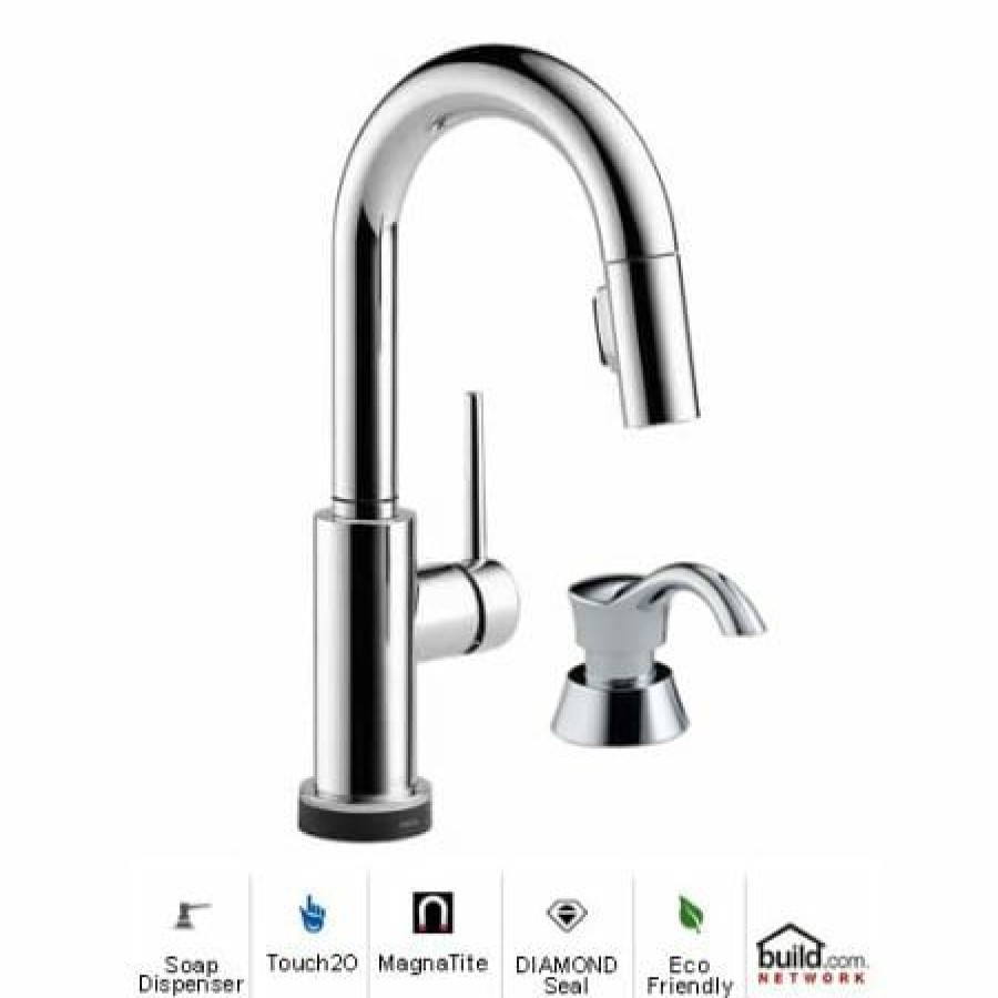 * Pullout Spray | Best Pirce Delta Trinsic Pull-Down Bar/Prep Faucet With On/Off Touch Activation, Magnetic Docking Spray Head, And Soap/Lotion Dispenser Includes Lifetime Warranty (5 Year On Electronic Parts)