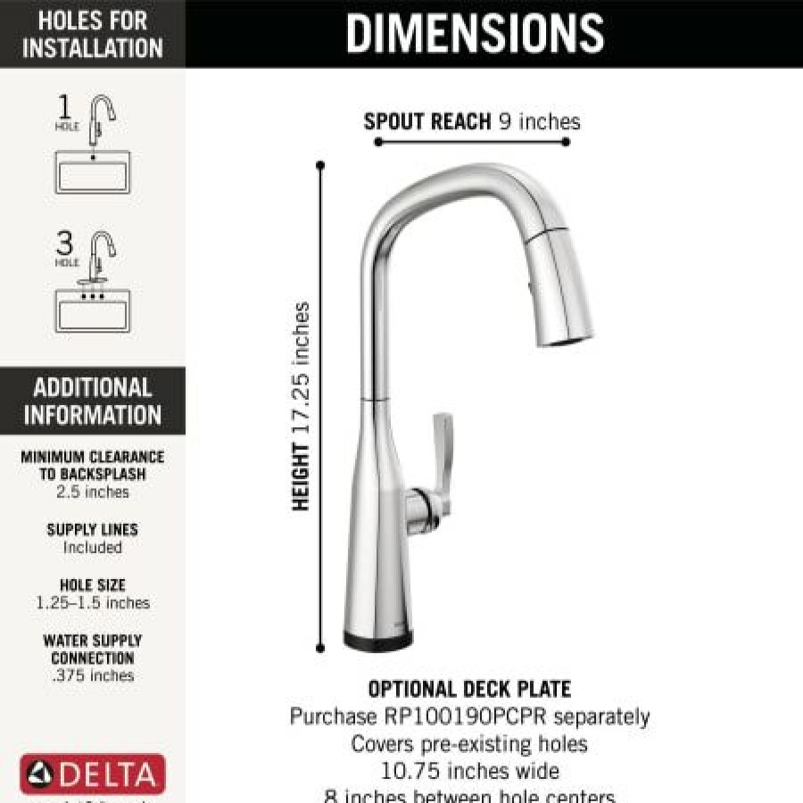 * Pullout Spray | New Delta Stryke 1.8 Gpm Pull-Down Kitchen Faucet With On/Off Touch Activation And Magnetic Docking Spray Head