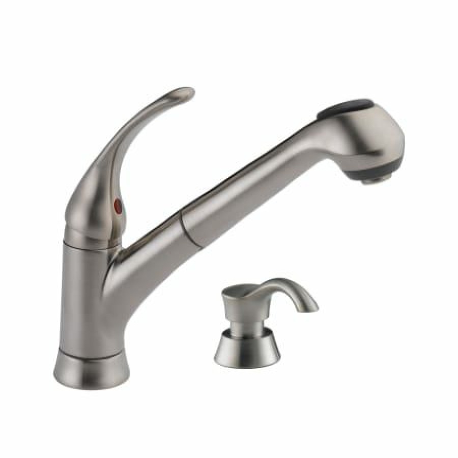 * Pullout Spray | Budget Delta Foundations Pull-Out Kitchen Faucet With Soap/Lotion Dispenser Includes Lifetime Warranty