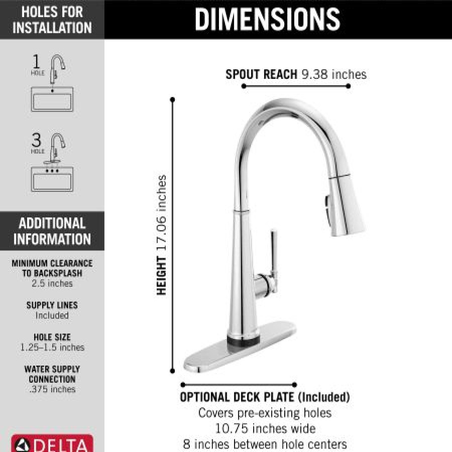 * Pullout Spray | New Delta Emmeline 1.8 Gpm Pull-Down Kitchen Faucet With On/Off Touch Activation, Shieldspray And Magnetic Docking Spray Head