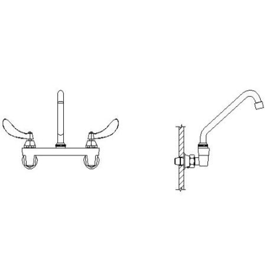 * Bridge Faucet | Cheapest Delta Double Handle 1.5Gpm Ceramic Disc Wallmount Faucet Less Integral Stops With Blade Handles 8 Tubular Swing Spout And Antimicrobial By Agion From The Commercial Series