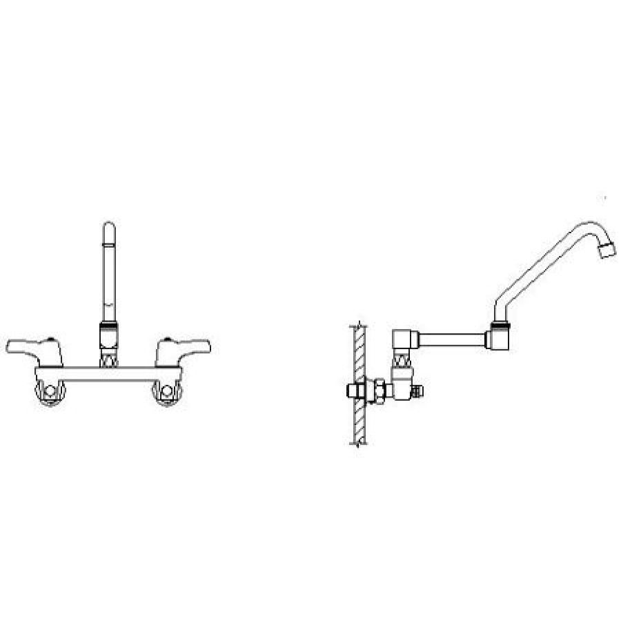 * Bridge Faucet | Budget Delta Commercial Double Handle Kitchen Faucet With Integral Stops 1.5 Gpm Standard Aerator Hooded Lever Handles And 8.6 Spout Height