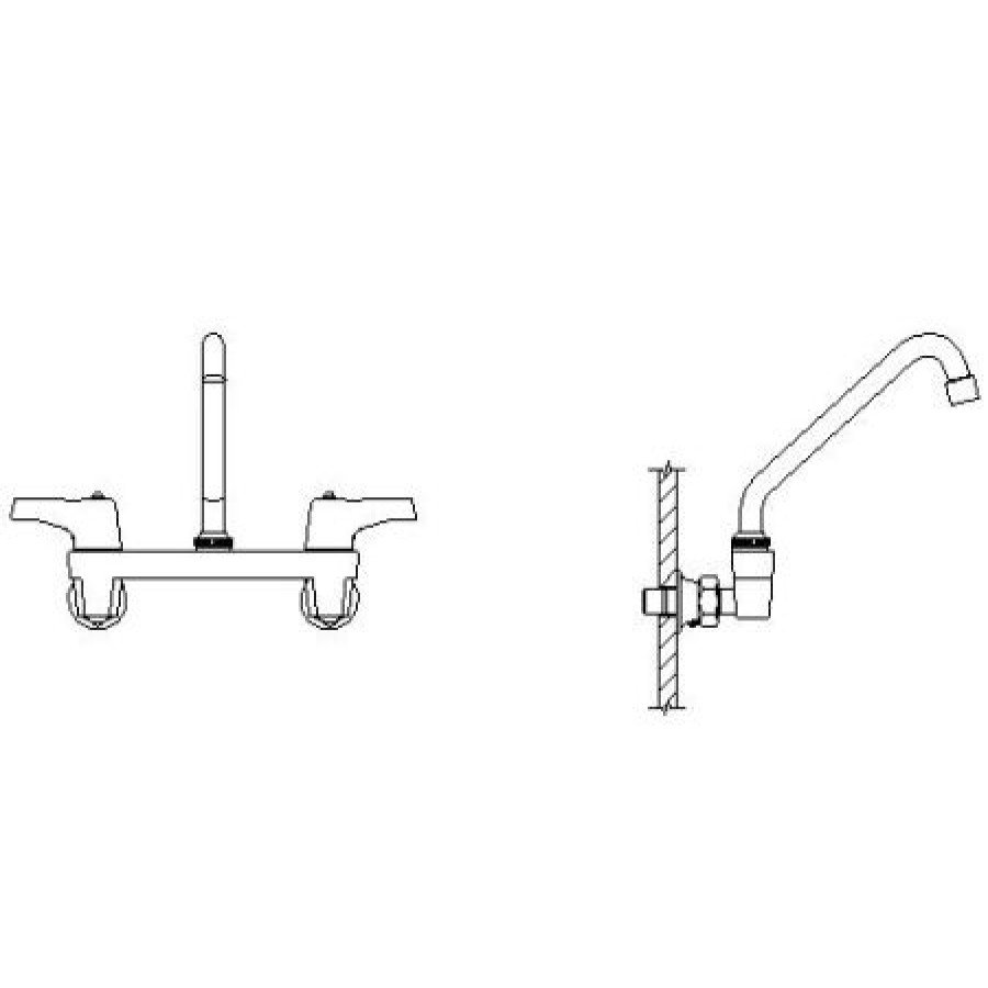 * Bridge Faucet | Hot Sale Delta Double Handle 1.5Gpm Ceramic Disc Wallmount Faucet With Integral Stops And Lever Blade Handles And 14 Tubular Swing Spout From The Commercial Series