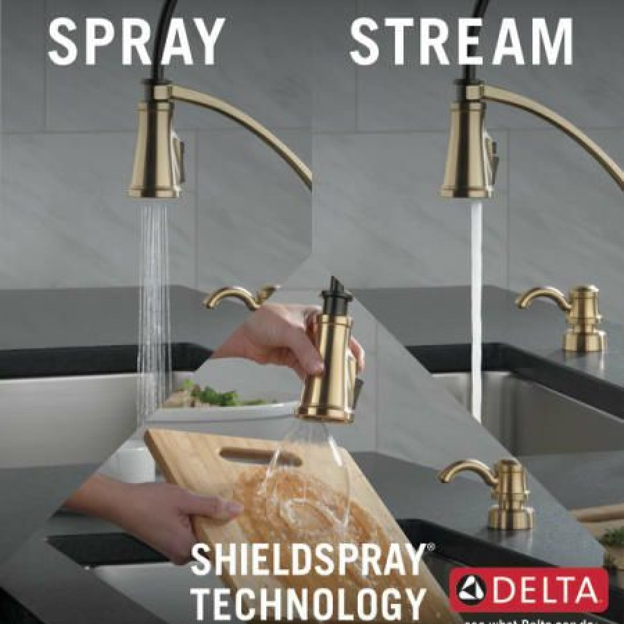 * Pullout Spray | Best Pirce Delta Foundry 1.8 Gpm Single Hole Pre-Rinse Pull Down Kitchen Faucet Includes Soap Dispenser And Escutcheon