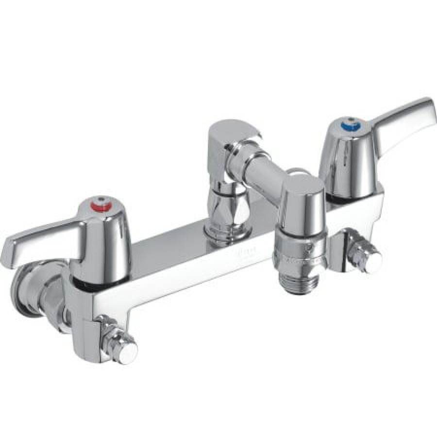 * Bridge Faucet | Flash Sale Delta Double Handle Ceramic Disc Wallmount Faucet With Lever Blade Handles Short Spout And Vacuum Breaker Aerator From The Commercial Series