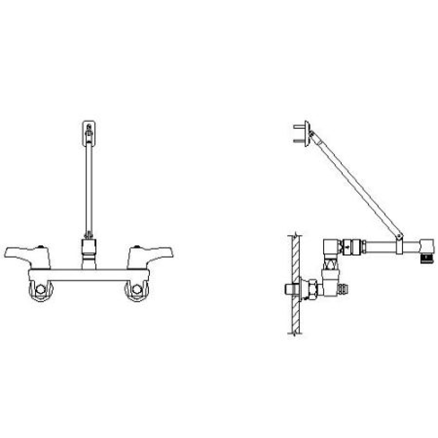 * Bridge Faucet | New Delta Double Handle Ceramic Disc Wallmount Faucet With Lever Blade Handles Long Spout With Brace And Body Mounted Double Check Vacuum Breaker From The Commercial Series