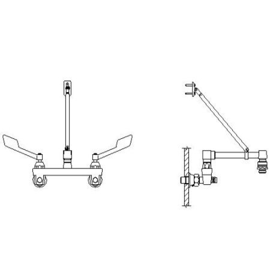 * Bridge Faucet | Best Sale Delta Double Handle Ceramic Disc Wallmount Faucet With Wrist Blade Handles Long Spout With Brace And Vacuum Breaker Aerator From The Commercial Series