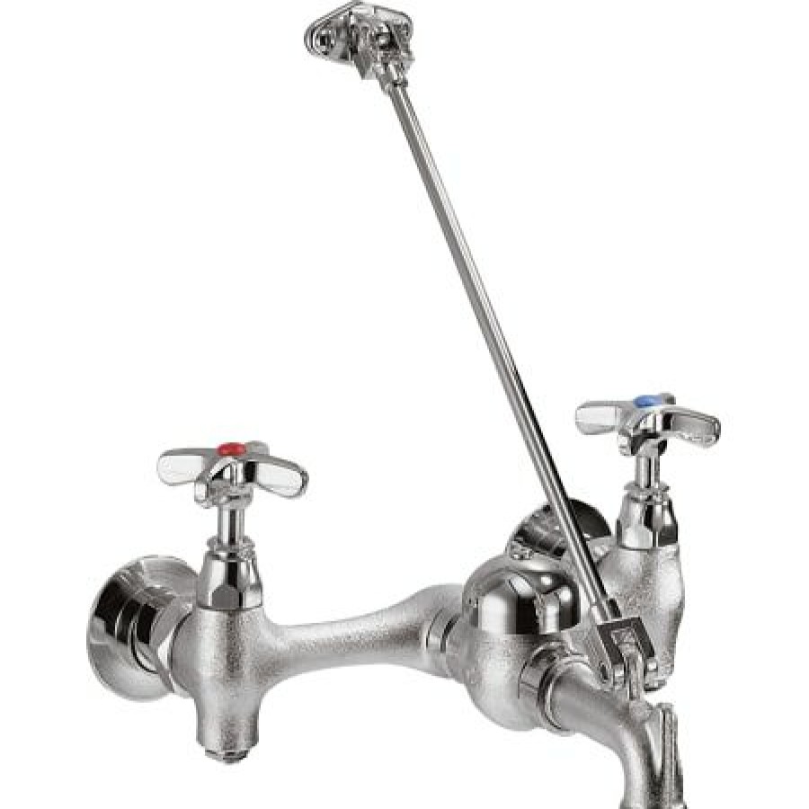 * Bridge Faucet | Brand New Delta Double Handle Wallmount Faucet With Cross Handles Wall Brace And Pail Hook From The Commercial Series