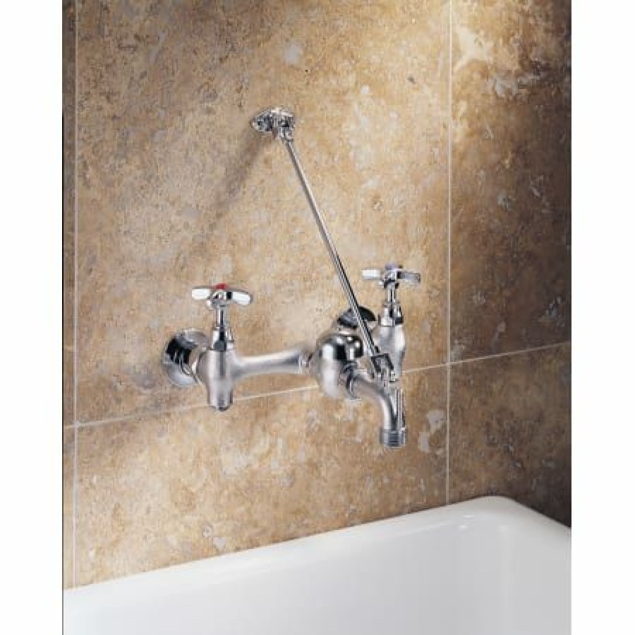 * Bridge Faucet | Brand New Delta Double Handle Wallmount Faucet With Cross Handles Wall Brace And Pail Hook From The Commercial Series