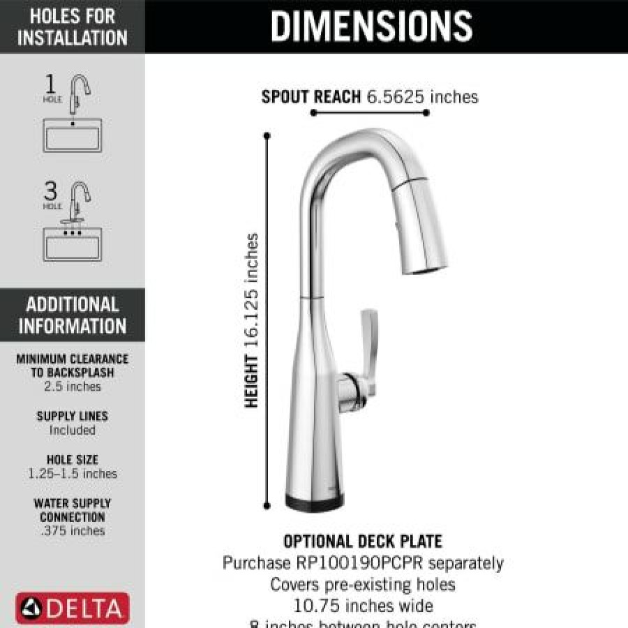 * Pullout Spray | Buy Delta Stryke 1.8 Gpm Pull-Down Bar/Prep Faucet With On/Off Touch Activation And Magnetic Docking Spray Head