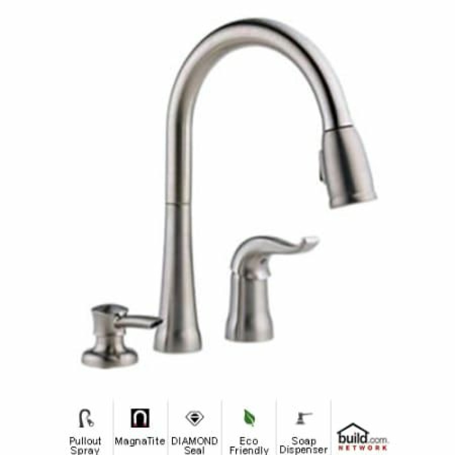 * Pullout Spray | Wholesale Delta Kate Pullout Spray Kitchen Faucet With Magnatite Docking, Diamond Seal And Touch Clean Technologies Includes Soap Dispenser