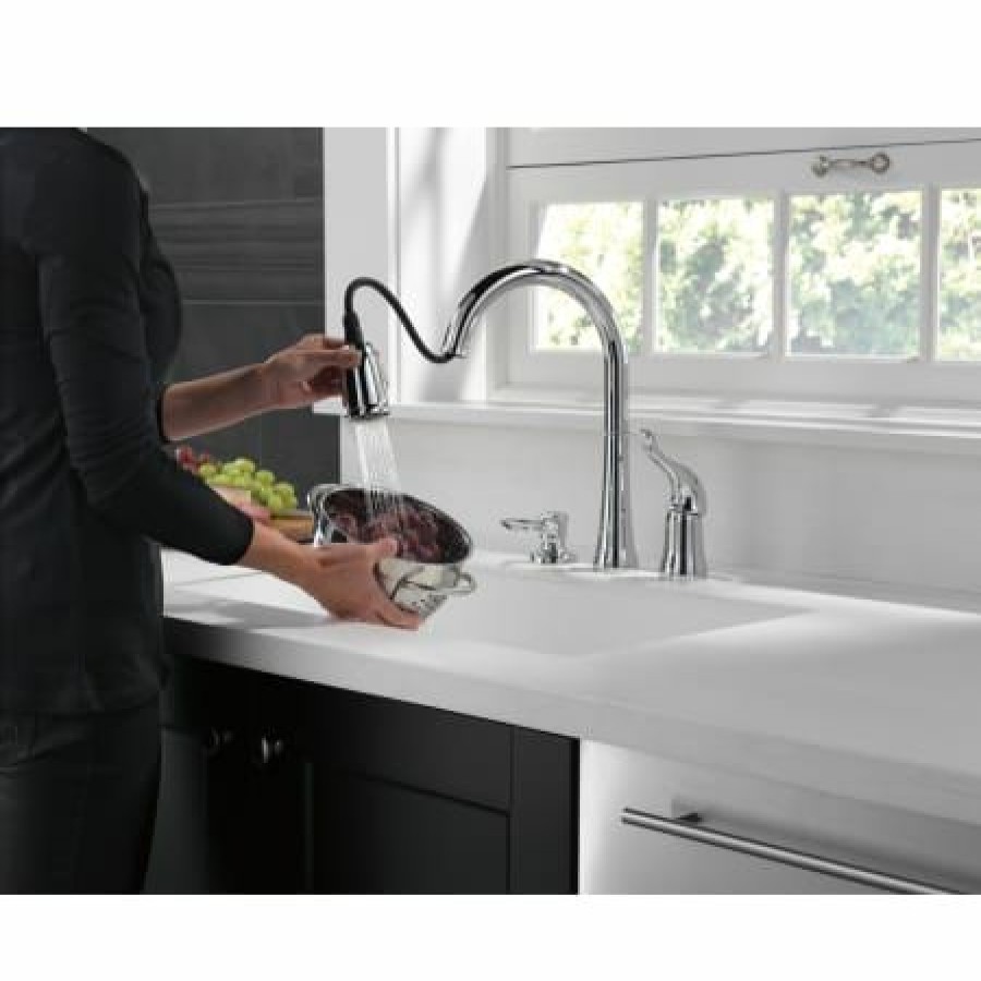 * Pullout Spray | Wholesale Delta Kate Pullout Spray Kitchen Faucet With Magnatite Docking, Diamond Seal And Touch Clean Technologies Includes Soap Dispenser